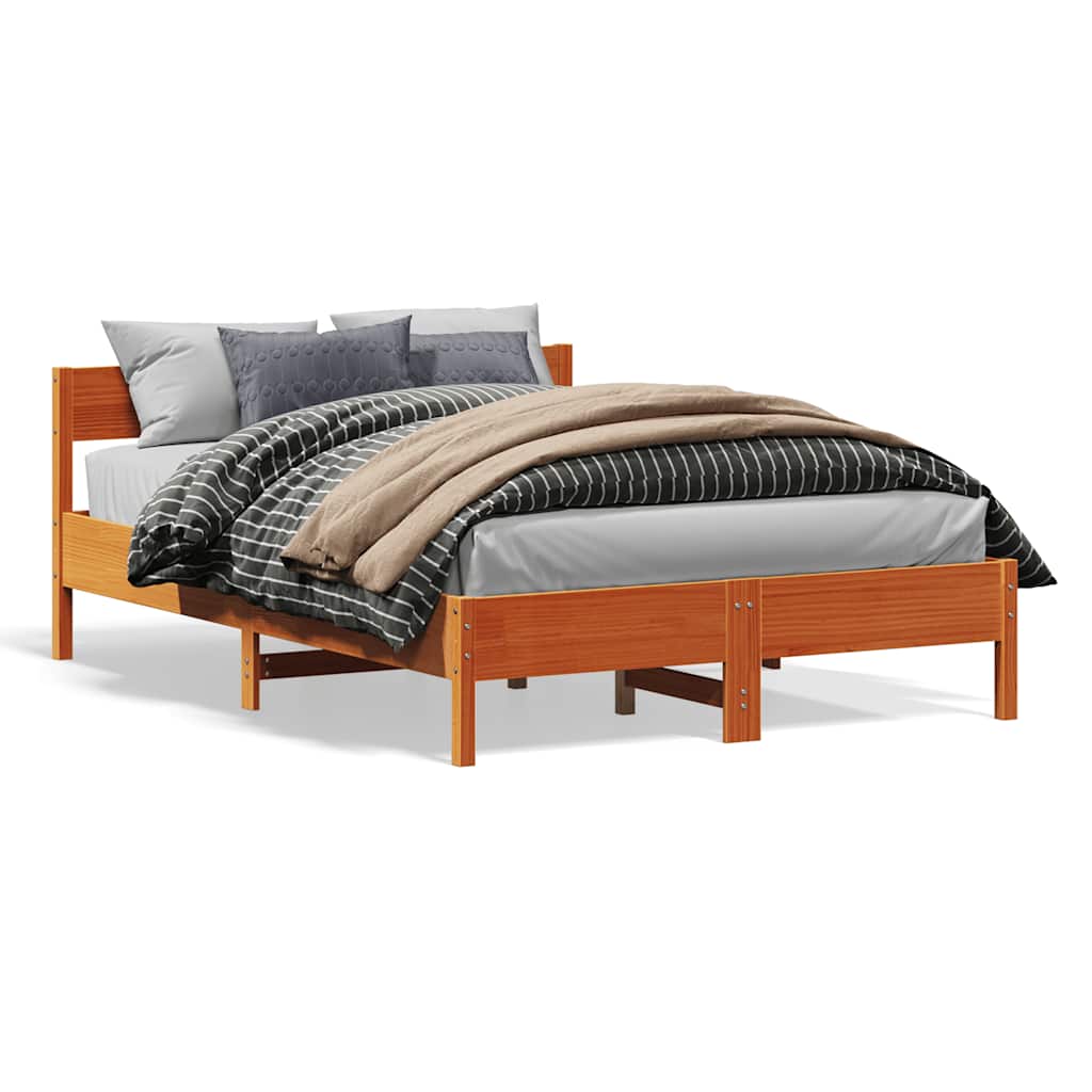 Wax Brown Solid Pine Wood Bed Frame 140x200 cm (No Mattress)