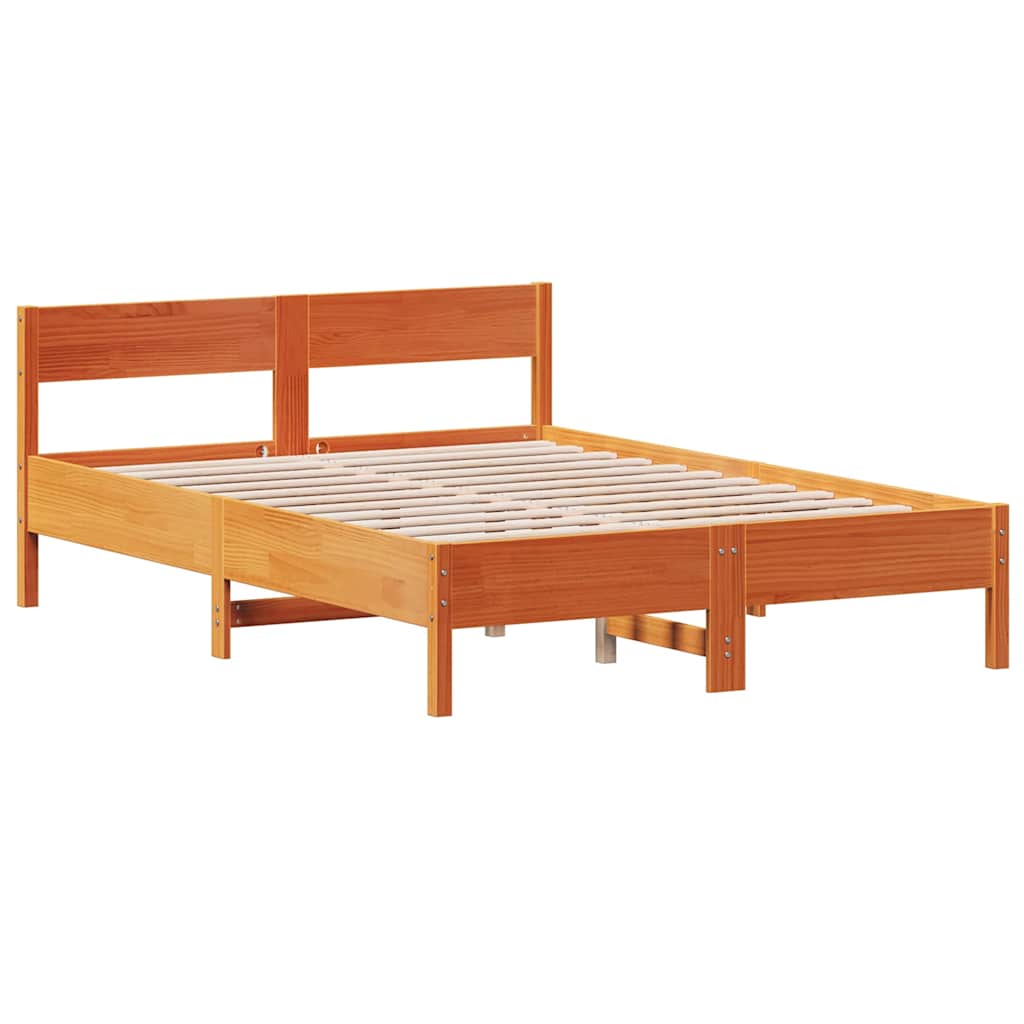 Wax Brown Solid Pine Wood Bed Frame 140x200 cm (No Mattress)