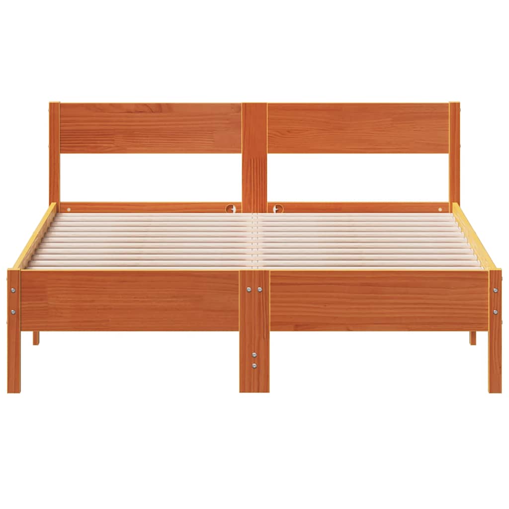 Wax Brown Solid Pine Wood Bed Frame 140x200 cm (No Mattress)