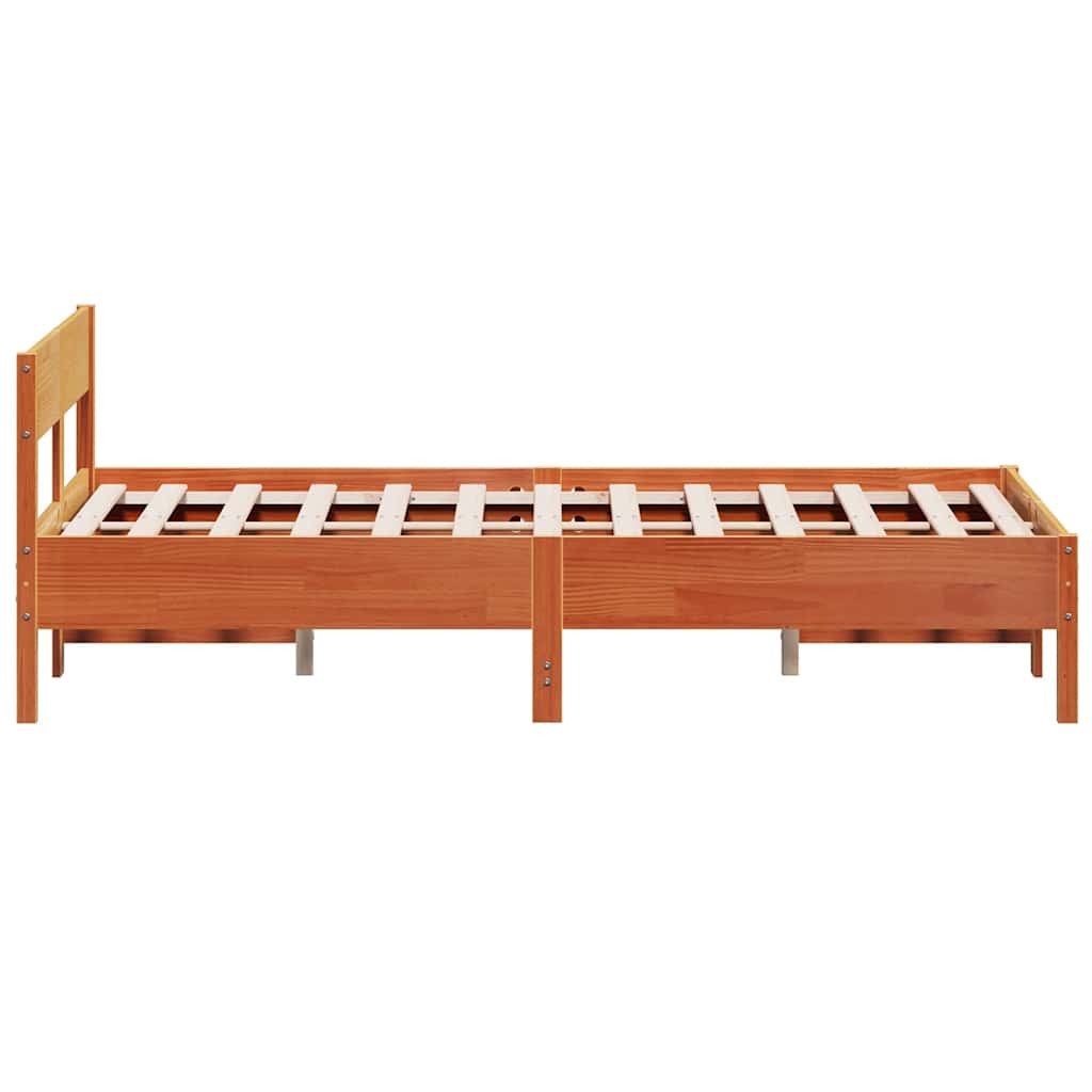 Wax Brown Solid Pine Wood Bed Frame 140x200 cm (No Mattress)