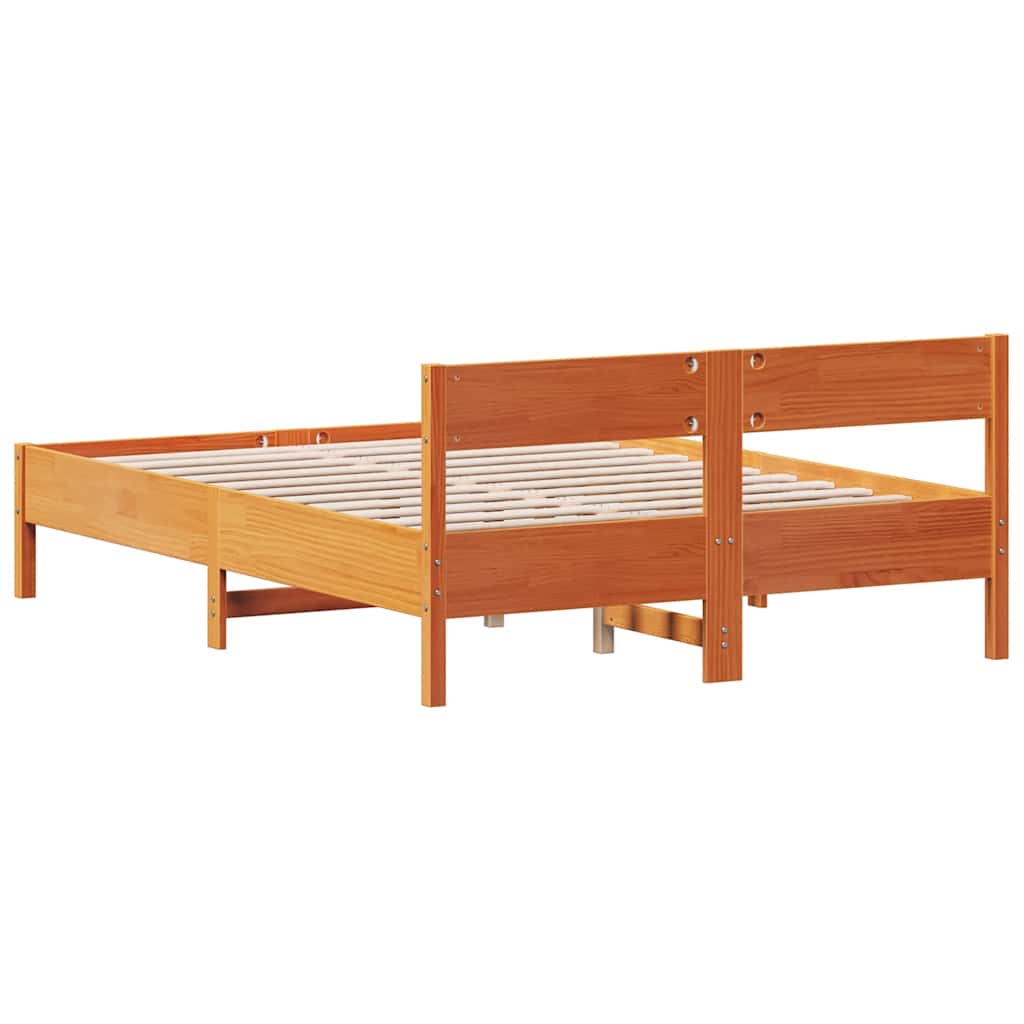 Wax Brown Solid Pine Wood Bed Frame 140x200 cm (No Mattress)