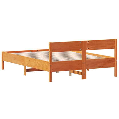 Wax Brown Solid Pine Wood Bed Frame 140x200 cm (No Mattress)