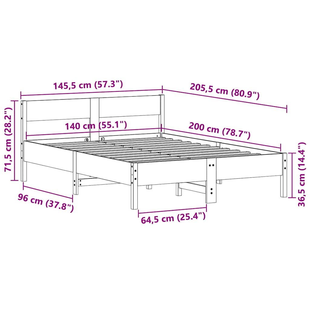 Wax Brown Solid Pine Wood Bed Frame 140x200 cm (No Mattress)