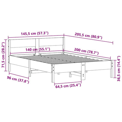 Wax Brown Solid Pine Wood Bed Frame 140x200 cm (No Mattress)