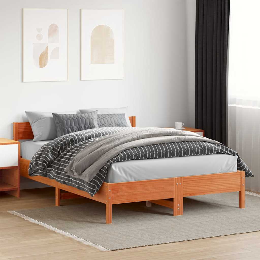 Wax Brown Solid Pine Wood Bed Frame 140x200 cm (No Mattress)