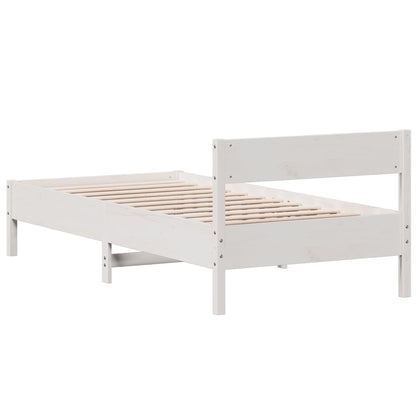 Solid Pine Wood Bed Frame, White 90x200 cm - No Mattress Included