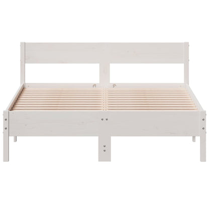 Solid Pine Double Bed Frame - White 135x190 cm (No Mattress)