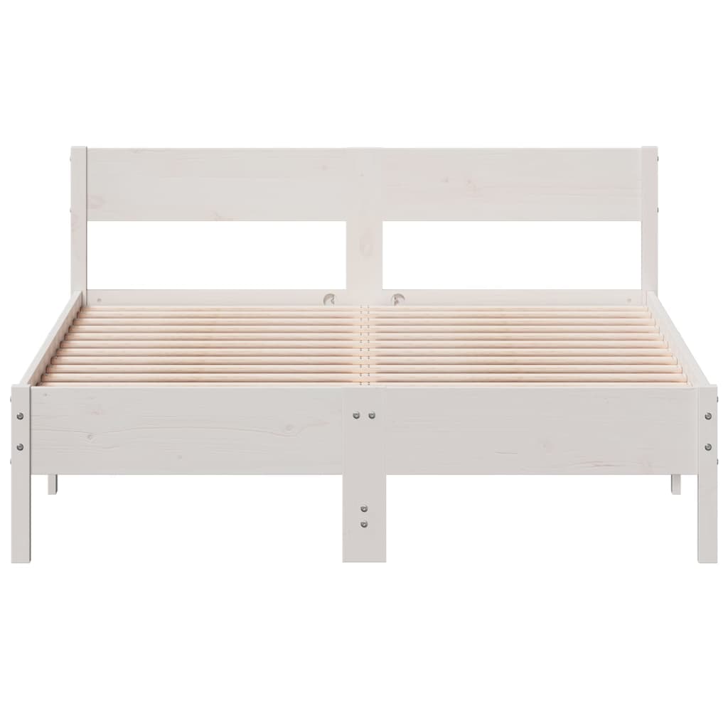 Solid Pine Wood Small Double Bed Frame 120x190 cm - White