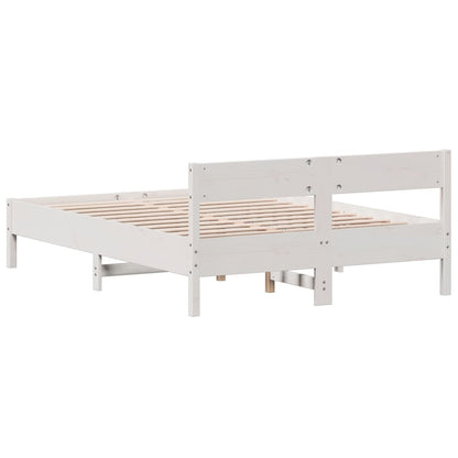 Solid Pine Wood Small Double Bed Frame 120x190 cm - White