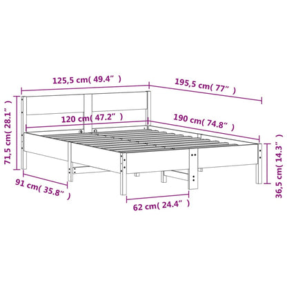 Solid Pine Wood Small Double Bed Frame 120x190 cm - White