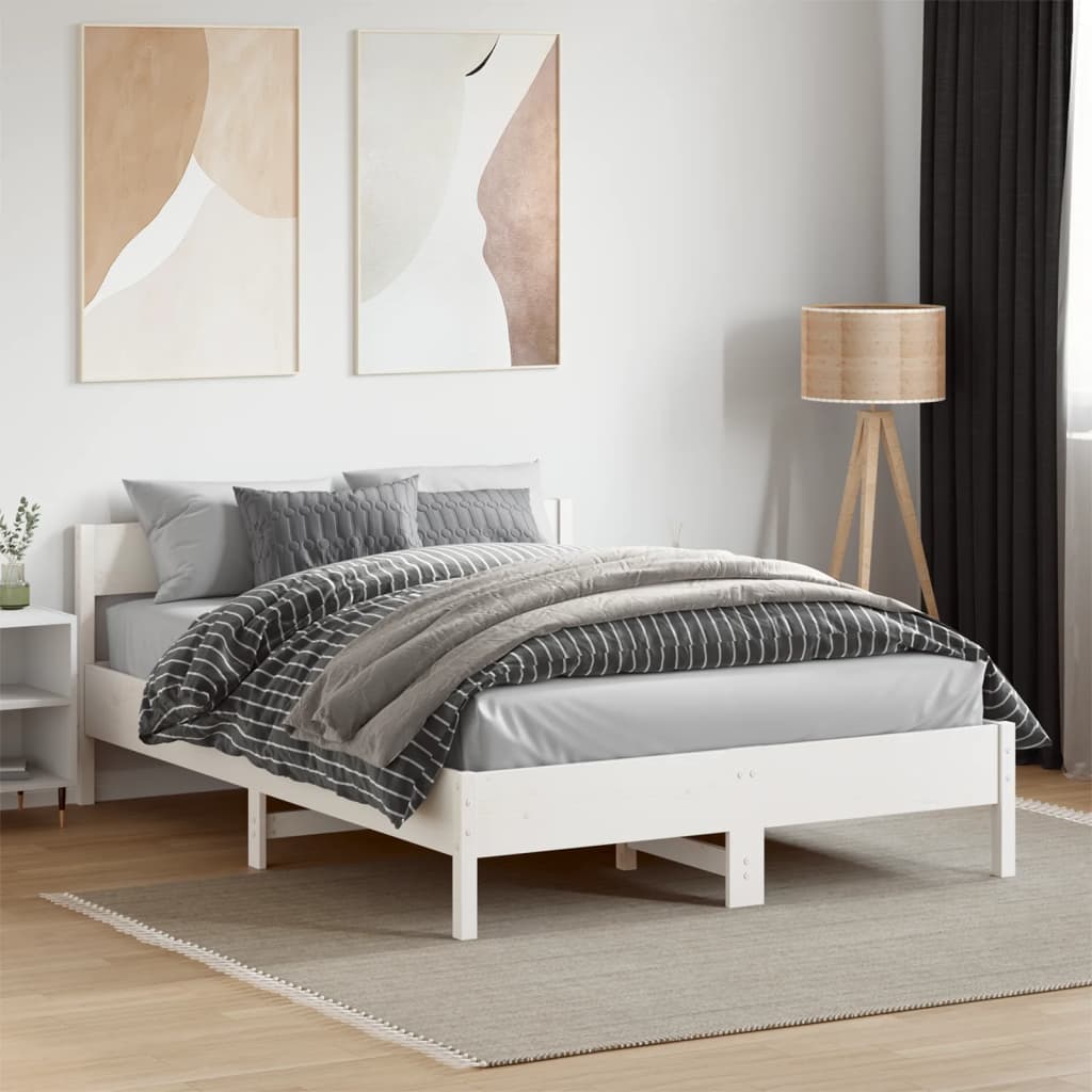 Solid Pine Wood Small Double Bed Frame 120x190 cm - White