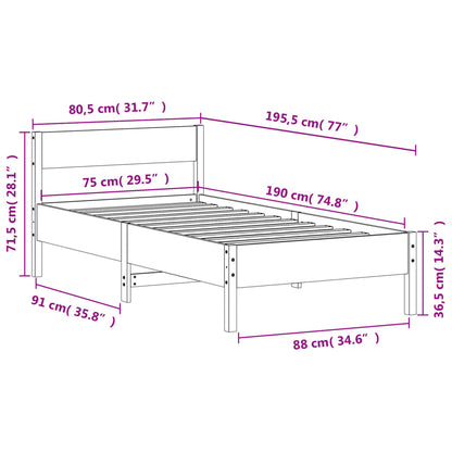 Solid Pine Bed Frame Wax Brown 75x190cm Small Single, No Mattress