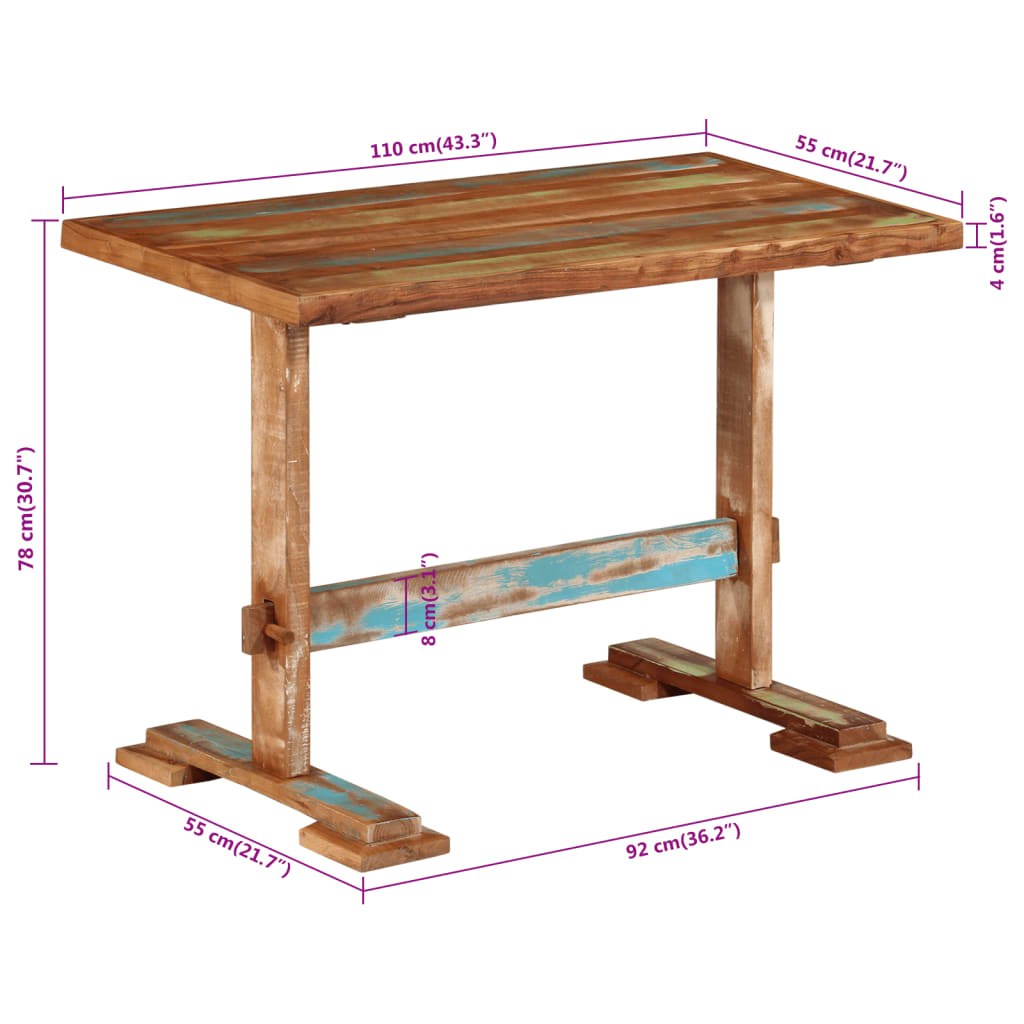 Solid Wood Reclaimed Dining Table 110x55x78 cm - Eco-Friendly Design