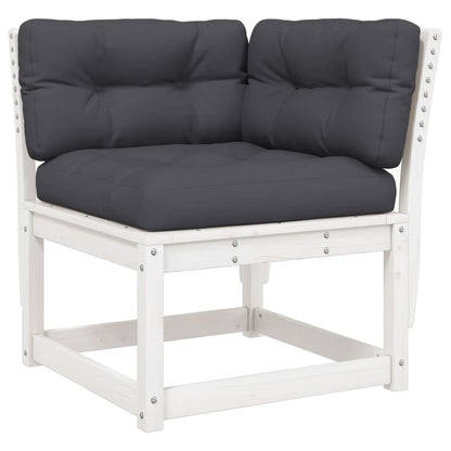 White Solid Pine Garden Sofa Corner with Cushions - 73x73x78 cm