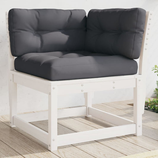 White Solid Pine Garden Sofa Corner with Cushions - 73x73x78 cm