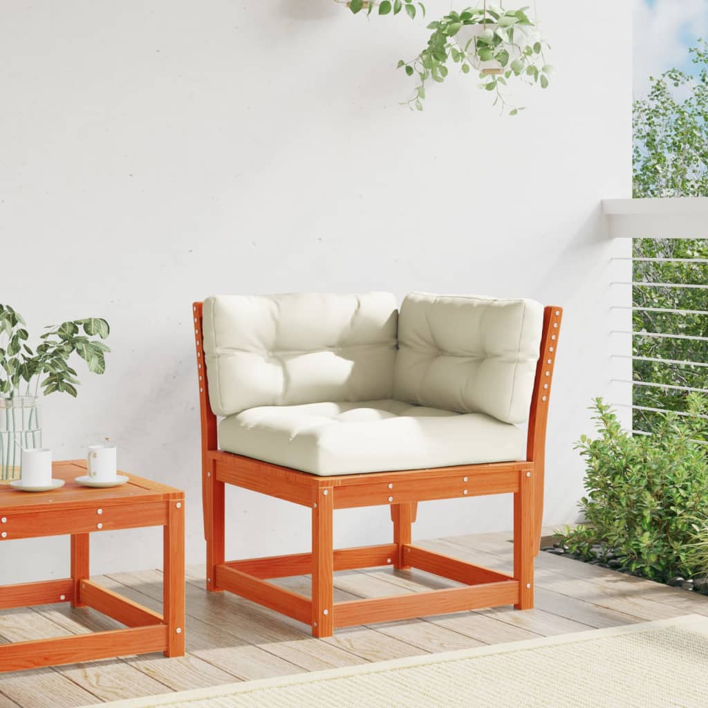Solid Pine Garden Sofa Corner with Cushions - Wax Brown 73x73x78 cm