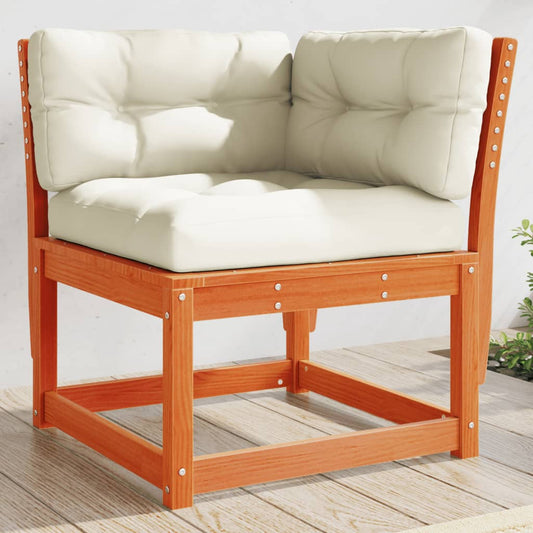Solid Pine Garden Sofa Corner with Cushions - Wax Brown 73x73x78 cm
