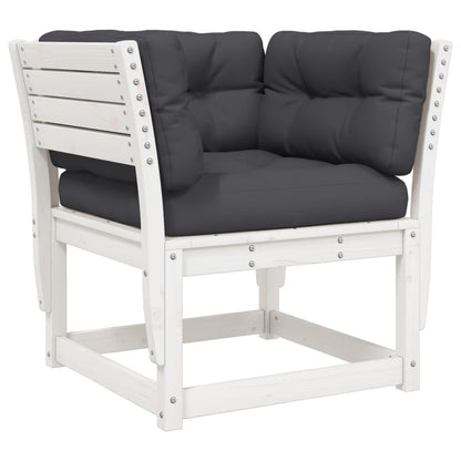 White Solid Wood Pine Garden Sofa with Cushions & Armrest