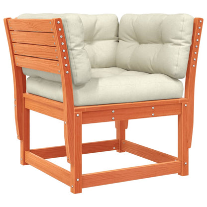 Solid Pine Garden Sofa Armrest with Cushions, Wax Brown Finish