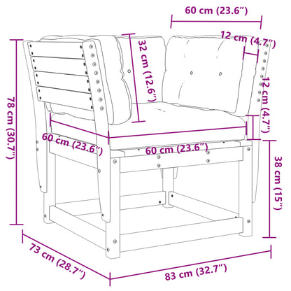 Solid Pine Garden Sofa Armrest with Cushions, Wax Brown Finish