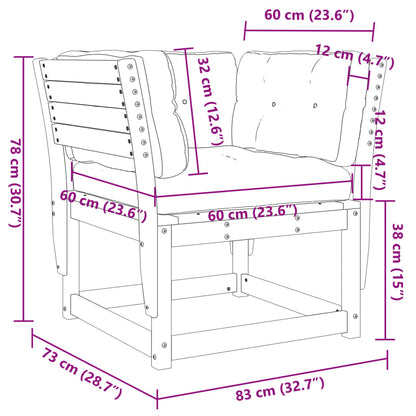 Solid Wood Douglas Garden Sofa Armrest with Cushions - Rustic Charm