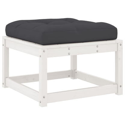 White Solid Pine Garden Footstool with Cushions - Outdoor Comfort