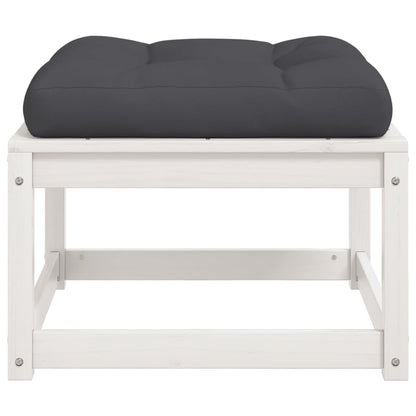 White Solid Pine Garden Footstool with Cushions - Outdoor Comfort