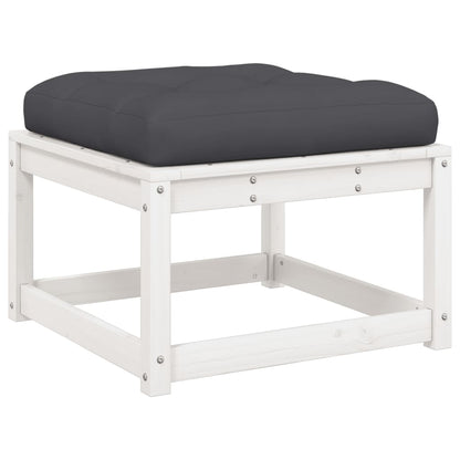 White Solid Pine Garden Footstool with Cushions - Outdoor Comfort