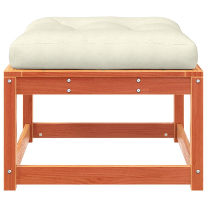 Wax Brown Solid Wood Pine Garden Footstool with Cushions