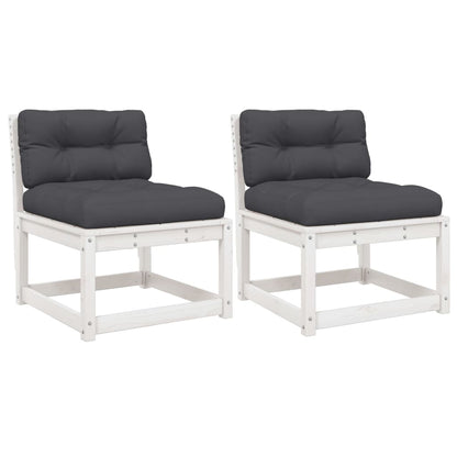 White Solid Pine Garden Sofas with Cushions - 2pc Set