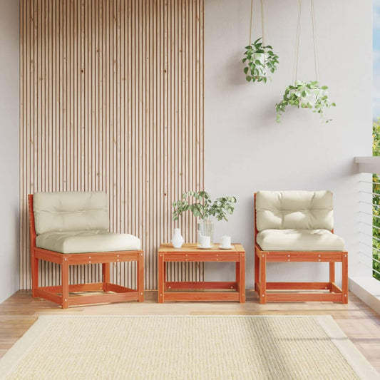 Wax Brown Pine Garden Sofa Set with Cushions - 2pcs Solid Wood