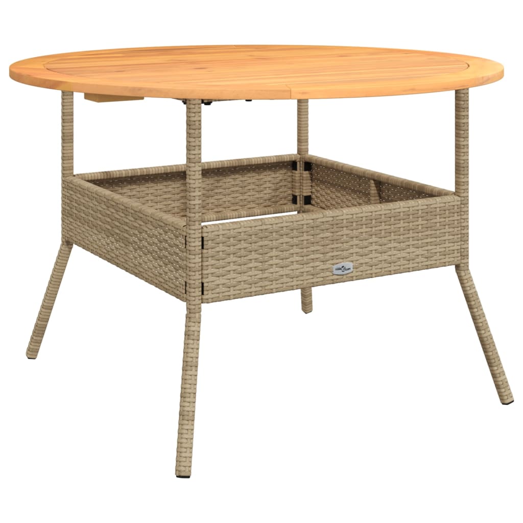 Garden Table with Acacia Wood Top Beige Ø110x71 cm Poly Rattan