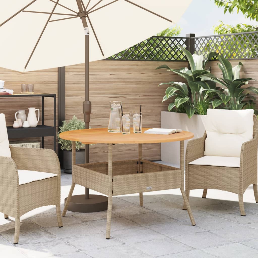 Garden Table with Acacia Wood Top Beige Ø110x71 cm Poly Rattan