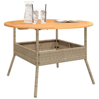 Garden Table with Acacia Wood Top Beige Ø110x71 cm Poly Rattan