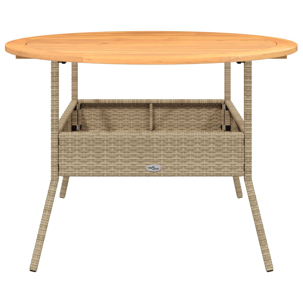 Garden Table with Acacia Wood Top Beige Ø110x71 cm Poly Rattan