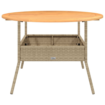 Garden Table with Acacia Wood Top Beige Ø110x71 cm Poly Rattan