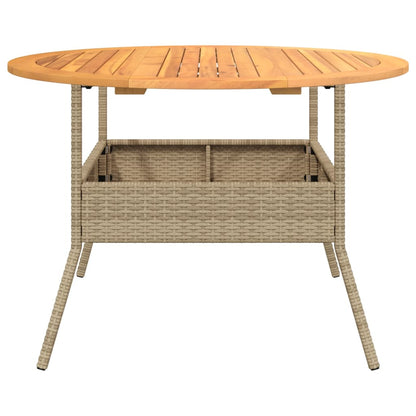 Garden Table with Acacia Wood Top Beige Ø110x71 cm Poly Rattan