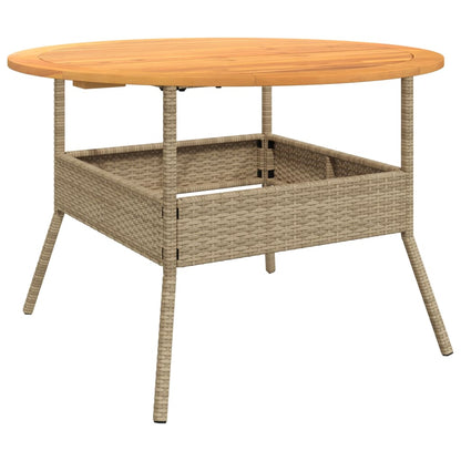 Garden Table with Acacia Wood Top Beige Ø110x71 cm Poly Rattan