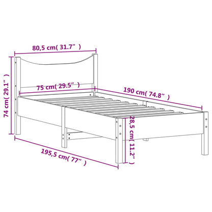 Solid Pine Bed Frame, Wax Brown, Small Single 75x190 cm