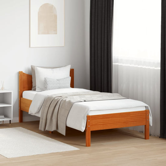 Solid Pine Bed Frame, Wax Brown, Small Single 75x190 cm