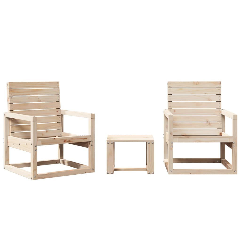 3-Piece Solid Pine Wood Garden Lounge Set - Natural Finish