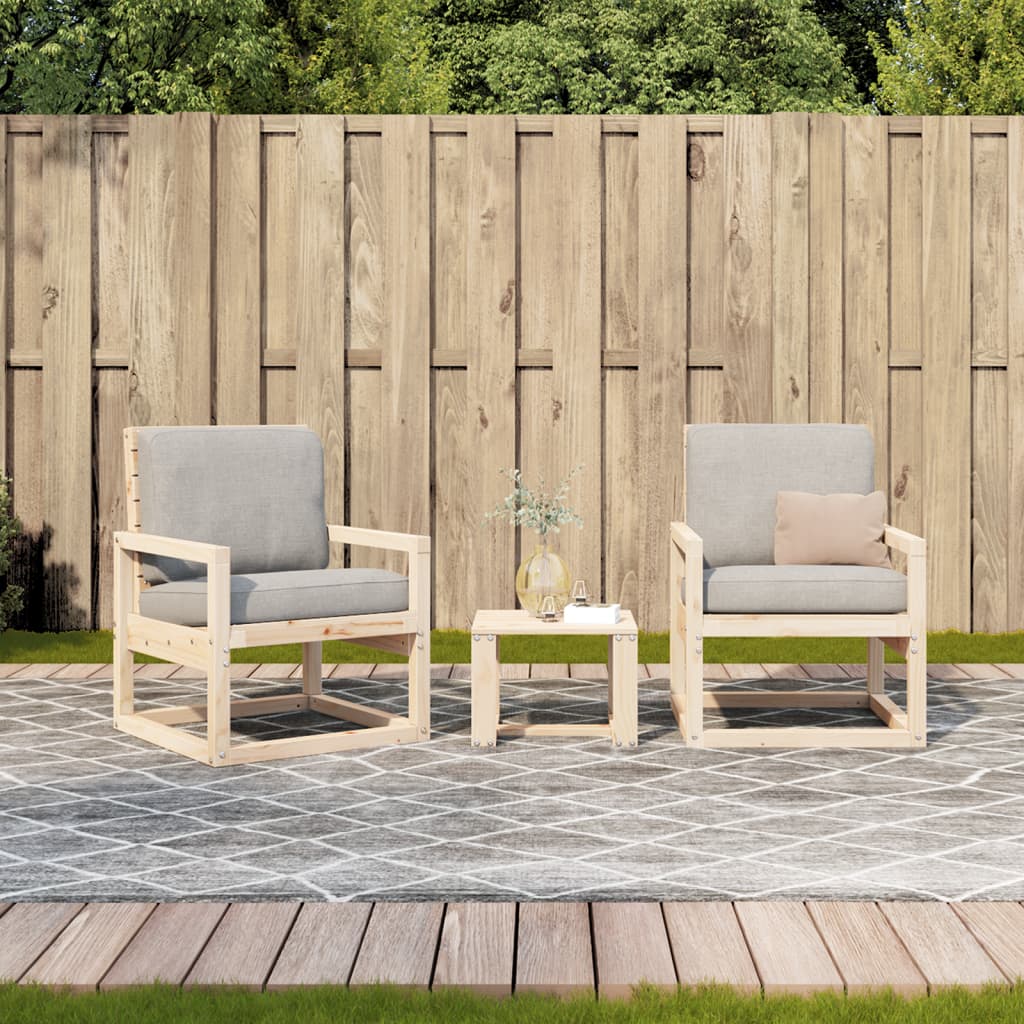 3-Piece Solid Pine Wood Garden Lounge Set - Natural Finish