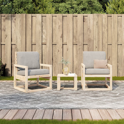 3-Piece Solid Pine Wood Garden Lounge Set - Natural Finish