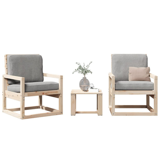 3-Piece Solid Pine Wood Garden Lounge Set - Natural Finish