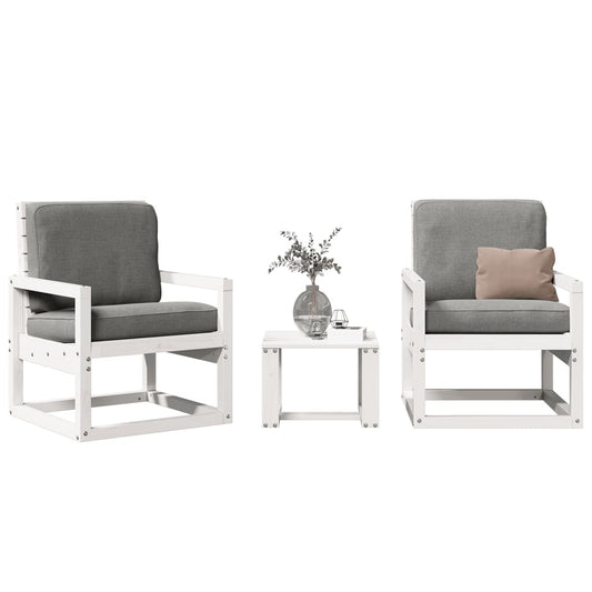3-Piece White Pine Wood Garden Lounge Set
