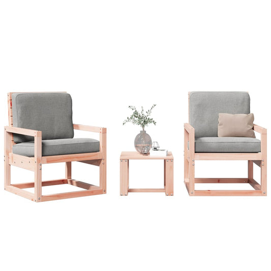 3-Piece Douglas Solid Wood Garden Lounge Set - Natural Finish