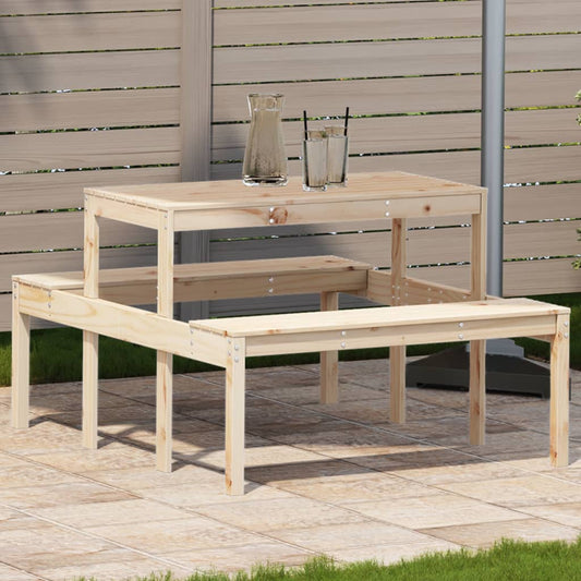 Solid Pine Wood Picnic Table - Natural Finish, 110x134x75 cm