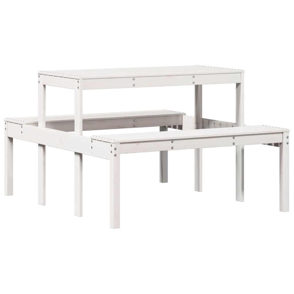 White Solid Pine Wood Picnic Table - 110x134x75 cm