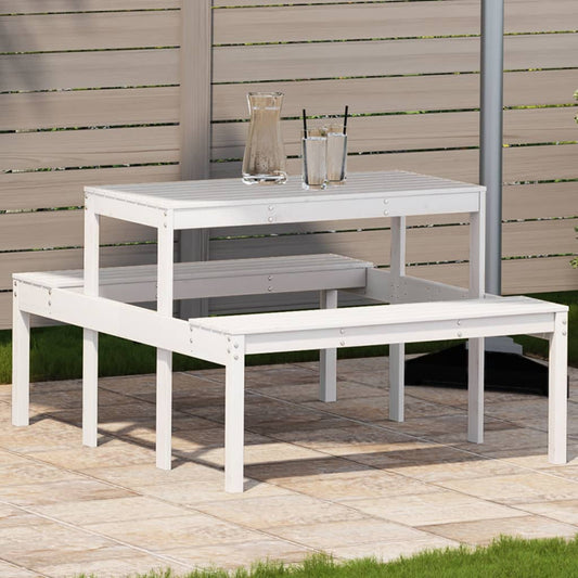 White Solid Pine Wood Picnic Table - 110x134x75 cm