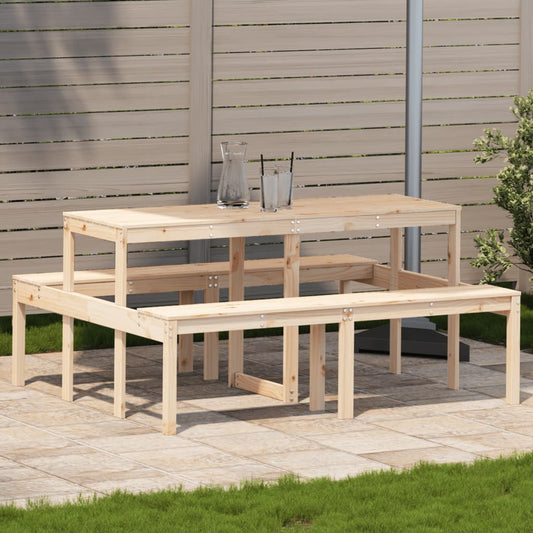 Solid Pine Wood Picnic Table - 160x134x75 cm, Natural Finish